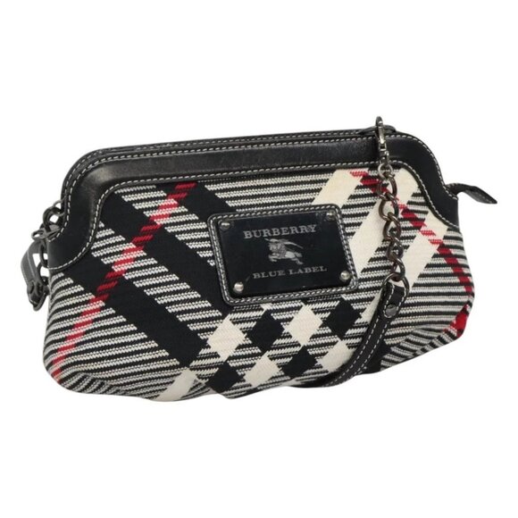 BURBERRY Nova Check Blue Label Shoulder Bag Canvas Black Auth BD170
